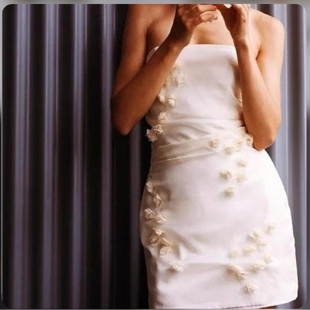 Zara Cream Strapless Dress with Floral Details